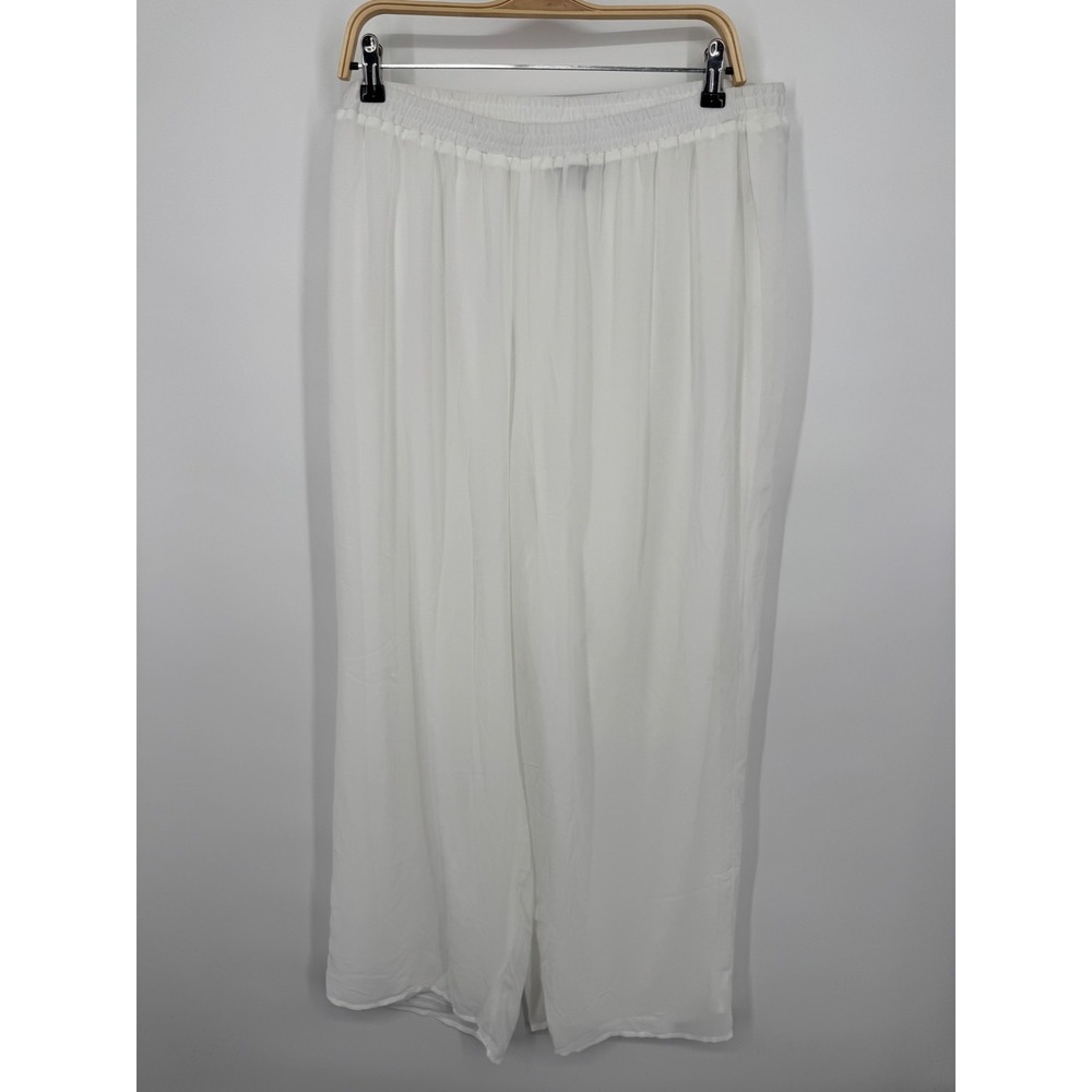 NWT Roaman's Wide Leg Pant Women's 22 White pull-on Elastic Waist Stretch Summer